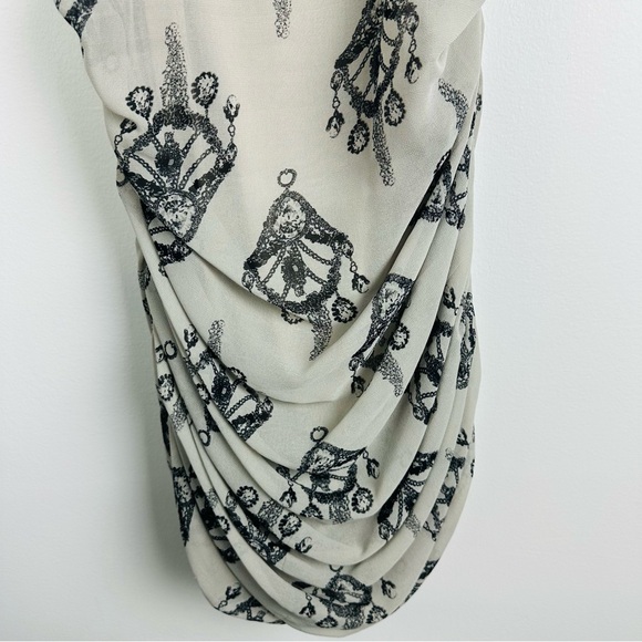 Miss Me Chandelier Print Ruched Lace Trim Slip Dress Beige Black Size Medium - Picture 9 of 12